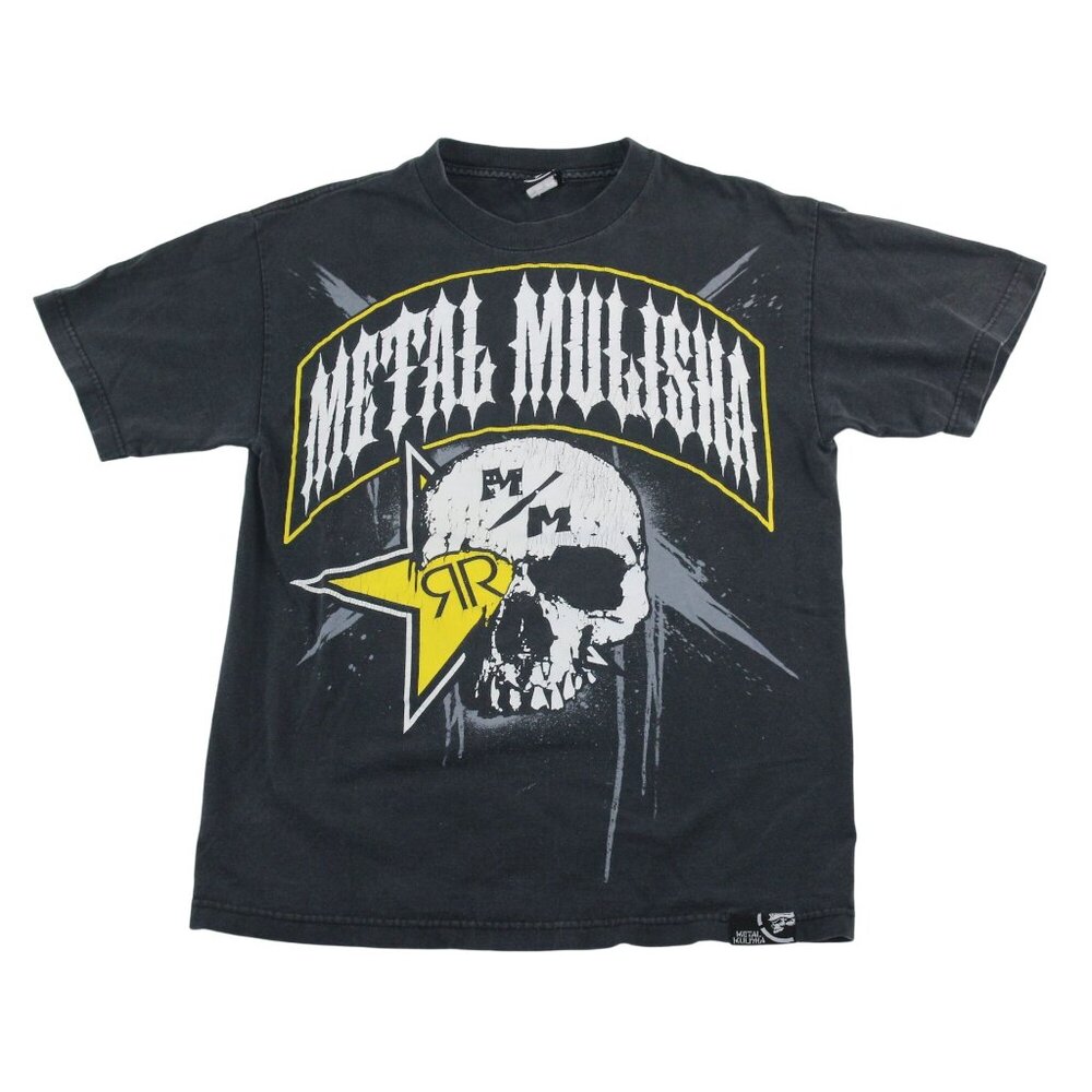 Metal Mullisha RockStar Collab Distressed Graphic Black T-Shirt Rock Gothic - Picture 1 of 13